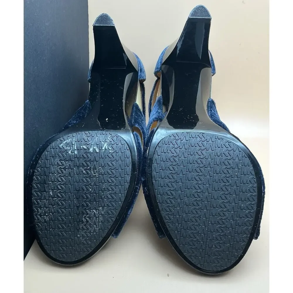 Michael Kors Berkley Blue‎ Velvet T-Strap Sz 9M, Preowned